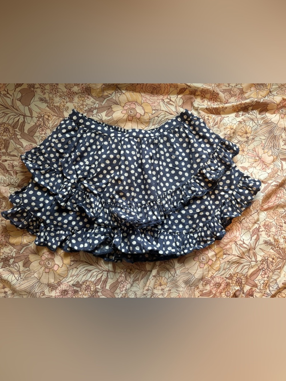 aerie Navy White Polka Dot Ruffle Mini Skort